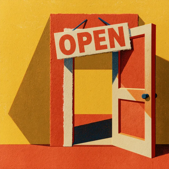 An OPEN sign above a doorway